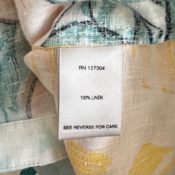 John Mark Linen Tropical Floral Top Size L Lagenlook Aloha Wired Collar Resort - Picture 12 of 15